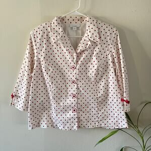 Dressbarn Polka Dot Cropped Jacket Womens 2X White Red Bows Casual Spring